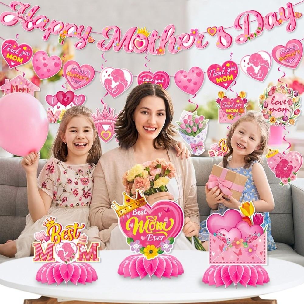 Hearts Pattern Banner Decor Happy Mother's Day Holiday Banner New Desktop Ornament  Party DIY Decor