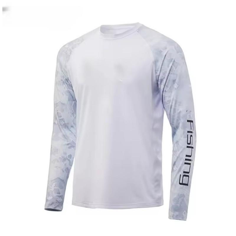 Mens Long Sleeve Crew Neck Fishing Shirt UV Protection Quick Dry Breathable Outdoor T-Shirt Fall