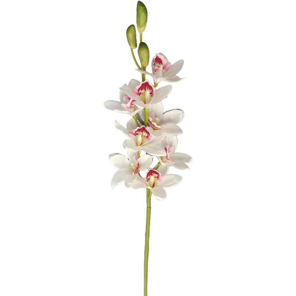 Gelber Künstlicher Cymbidium-Orchideenstiel, Kunstorchidee mit Blüten & Knospen, Kunstblume für Heimvasendekor