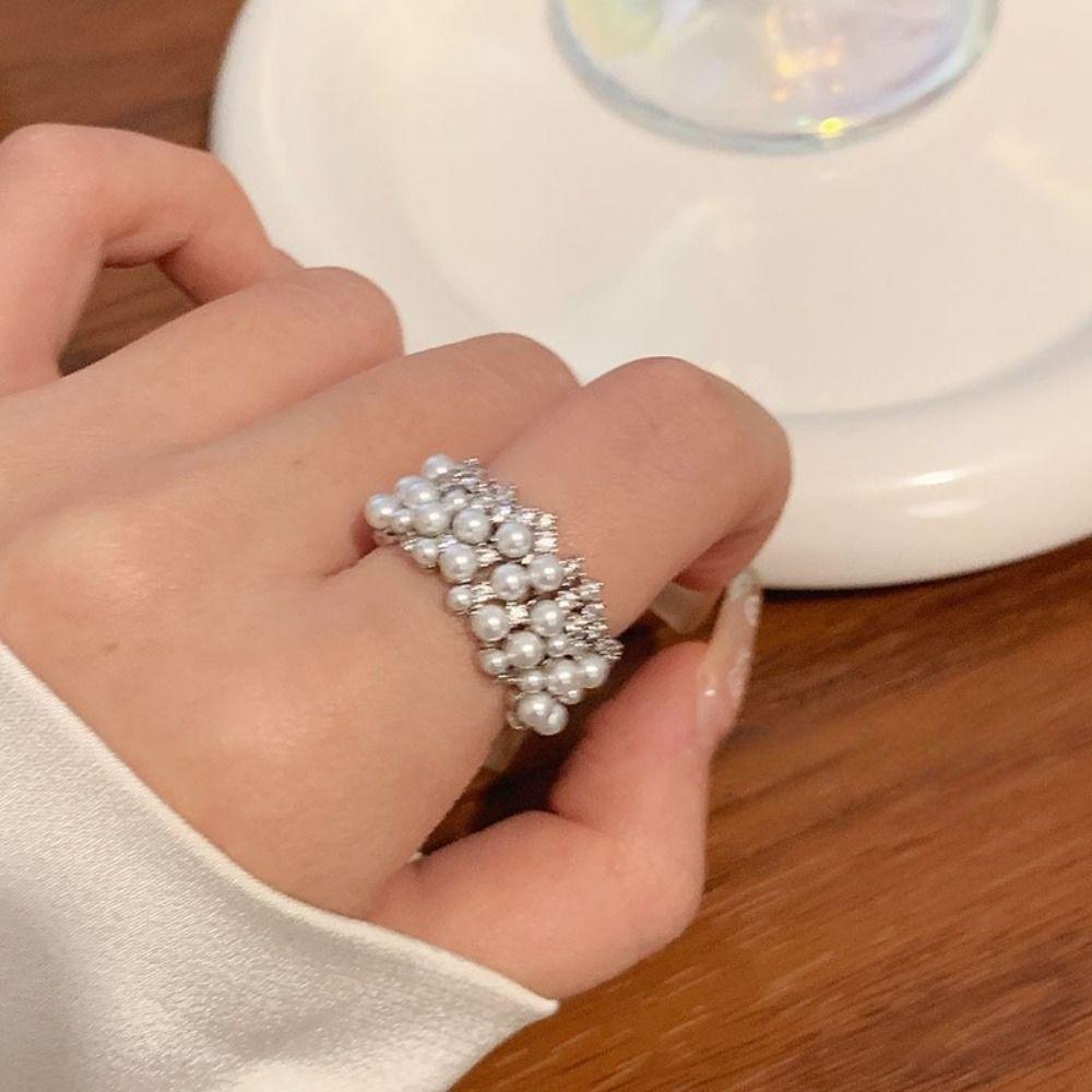 Irregular Pearl Open Ring Geometry Metal Rings Temperament Vintage Rings  Gift