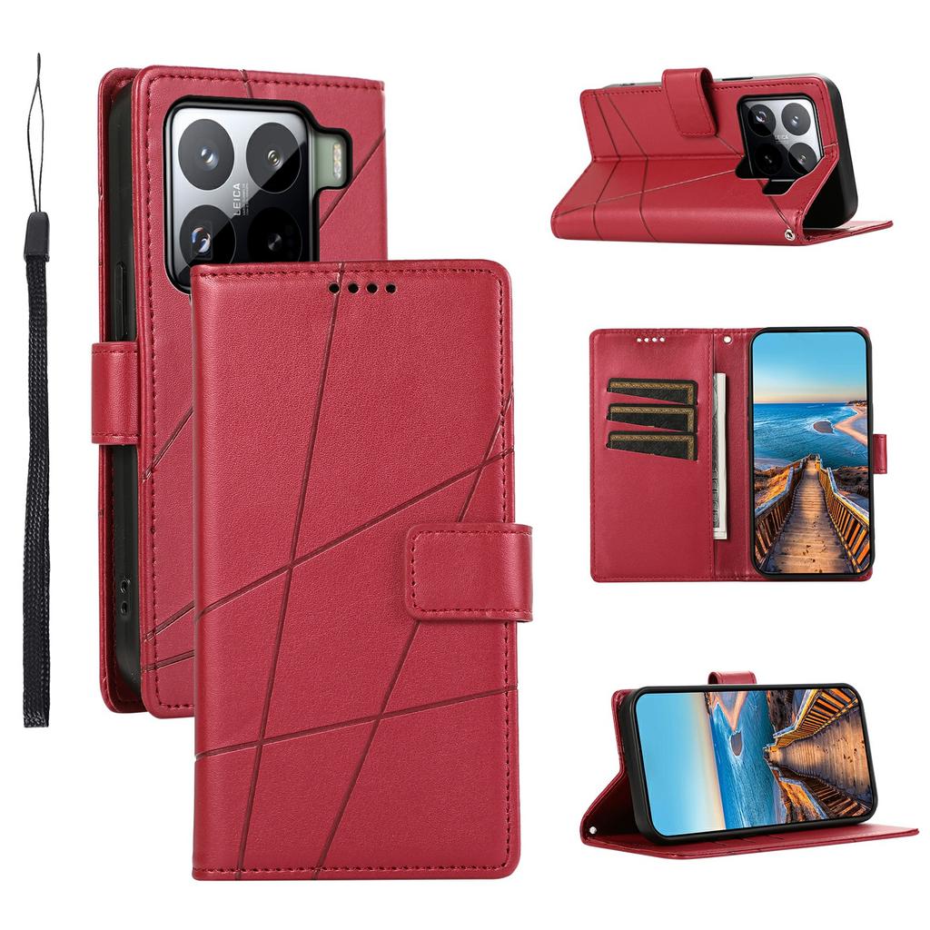 DF-06 Etui na telefon Xiaomi 15 Pro Skórzany portfel z wytłoczeniem linii