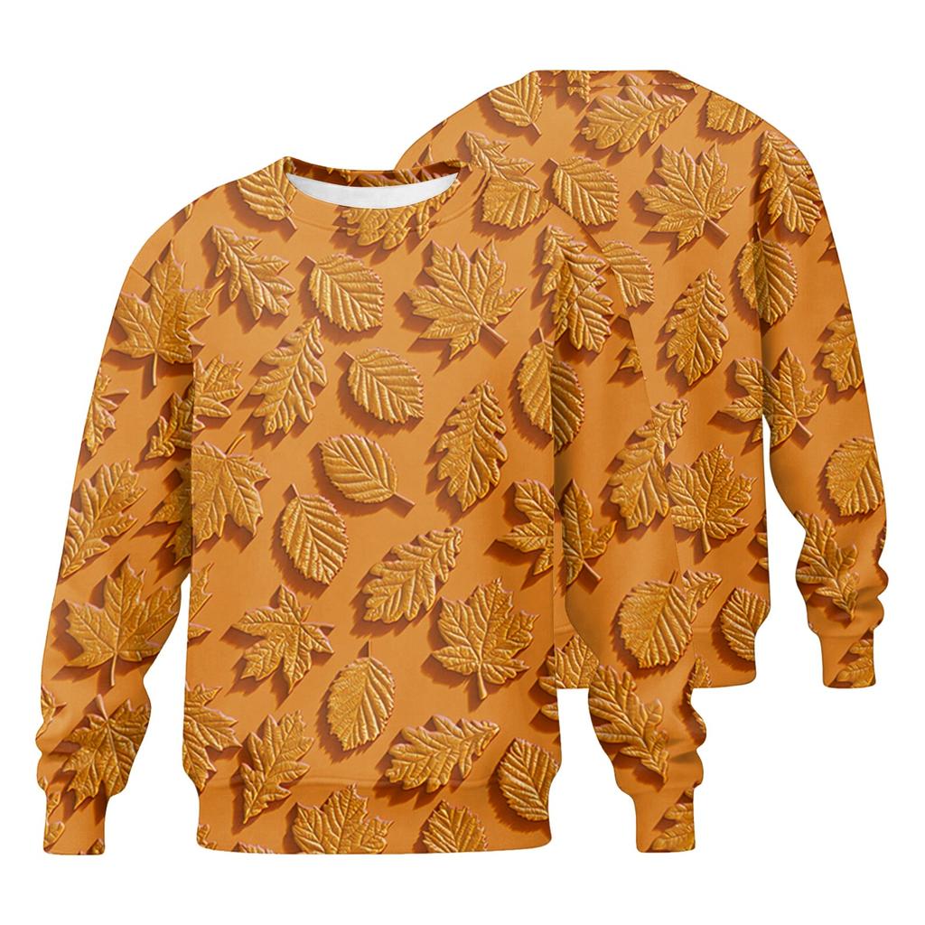 Men's Casual Long Sleeve Loose Fit Round Neck Printed T-Shirt