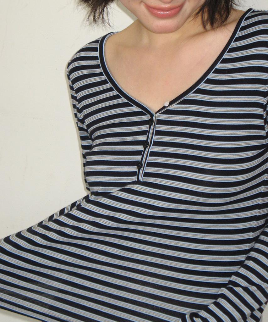 RONRON Multi Stripe V Neck Long Sleeve Navy