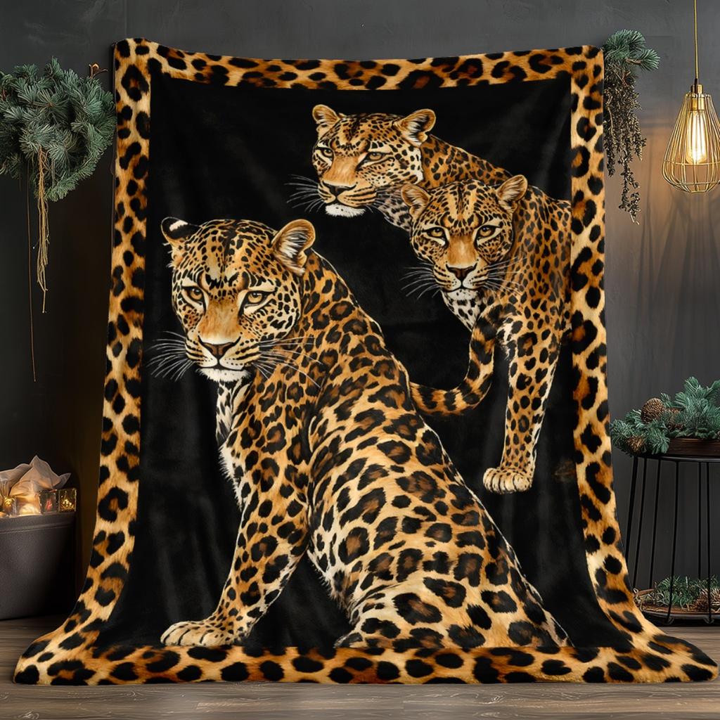 Leopard print flannel blanket wild animal design soft plush blanket for bedroom living room cozy warm throw blanket animal lover