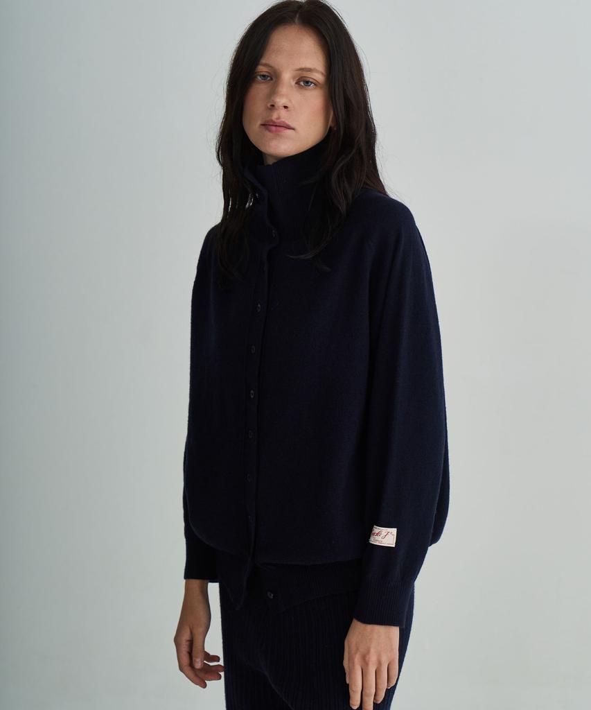 GRIDAJ Wool Blend Collared Cardigan _ Navy