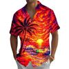 Men's Tropical Flower Palm Leaf Summer Hawaiian Shirt Button Short Sleeve Trendy Resort Shirt