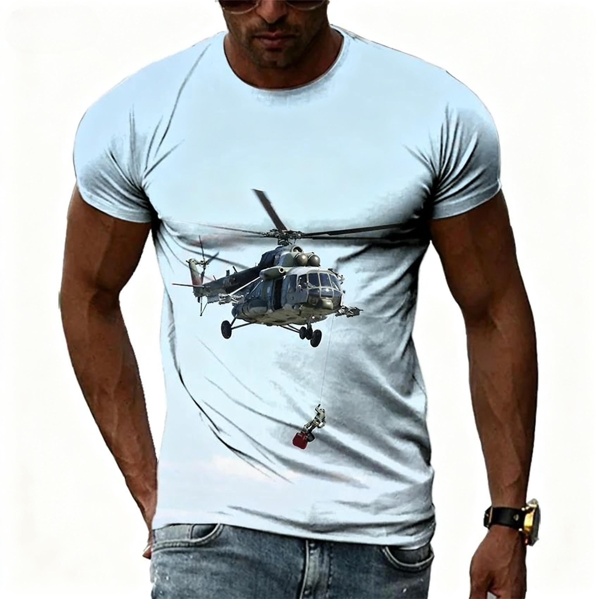 

Summer Round Neck 3D Helicopter Pattern Print Top Fashionable Casual Short Sleeved Men s T-shirts 5XL