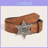Star Letter Silver Buckle Texture Printed Pattern Belt For Both Men Women And