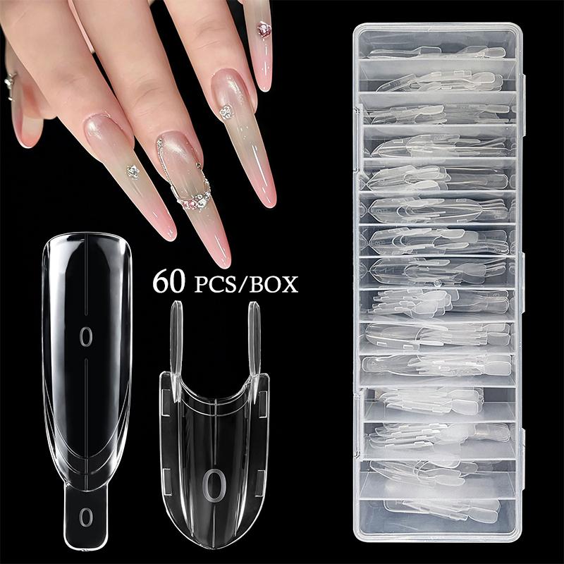 Dual Nail Forms 60Pcs Transparent Rocket Shape Full Cover Durable Nail Molds for Professional Nail Art Home Manicure Salon