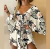 Summer Women's Sexy V-Neck Irregular Bat Sleeve Tie Dress