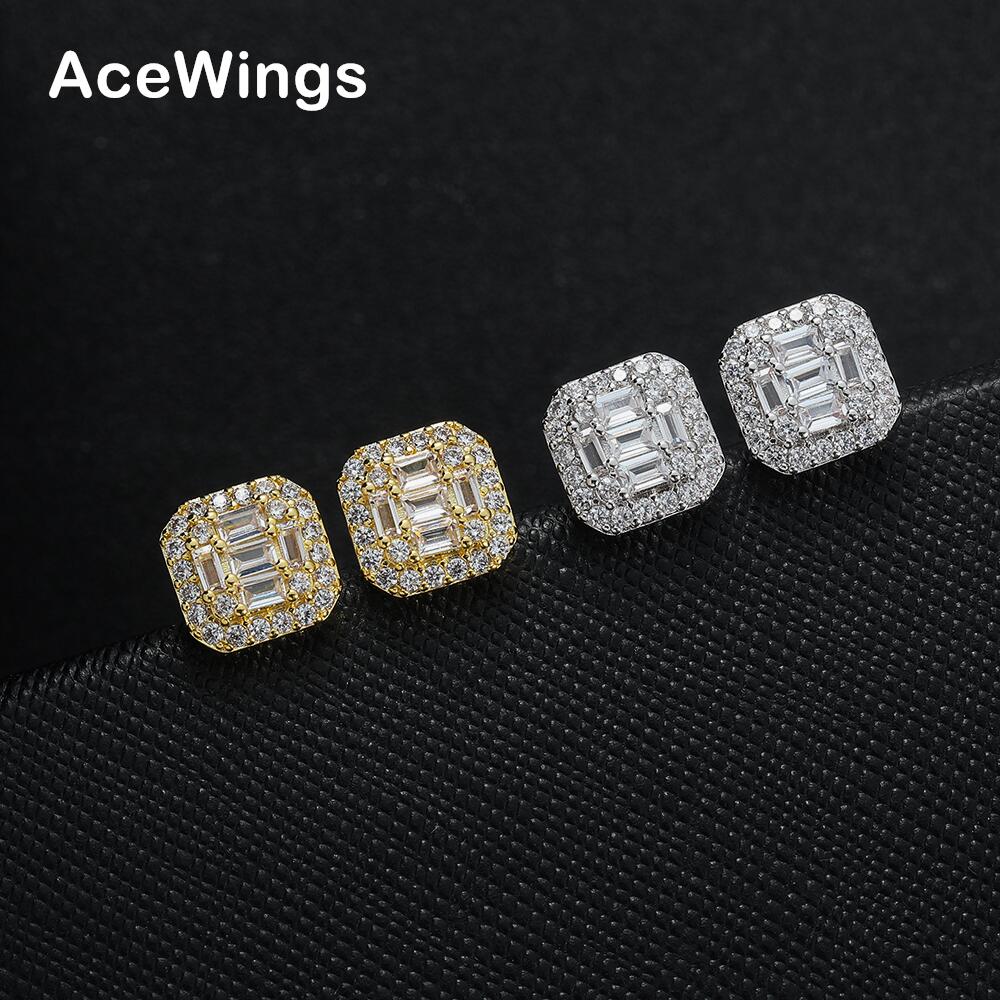 E085 Men and Women Hip Hop Jewelry Brass CZ Stud Earrings for Gift