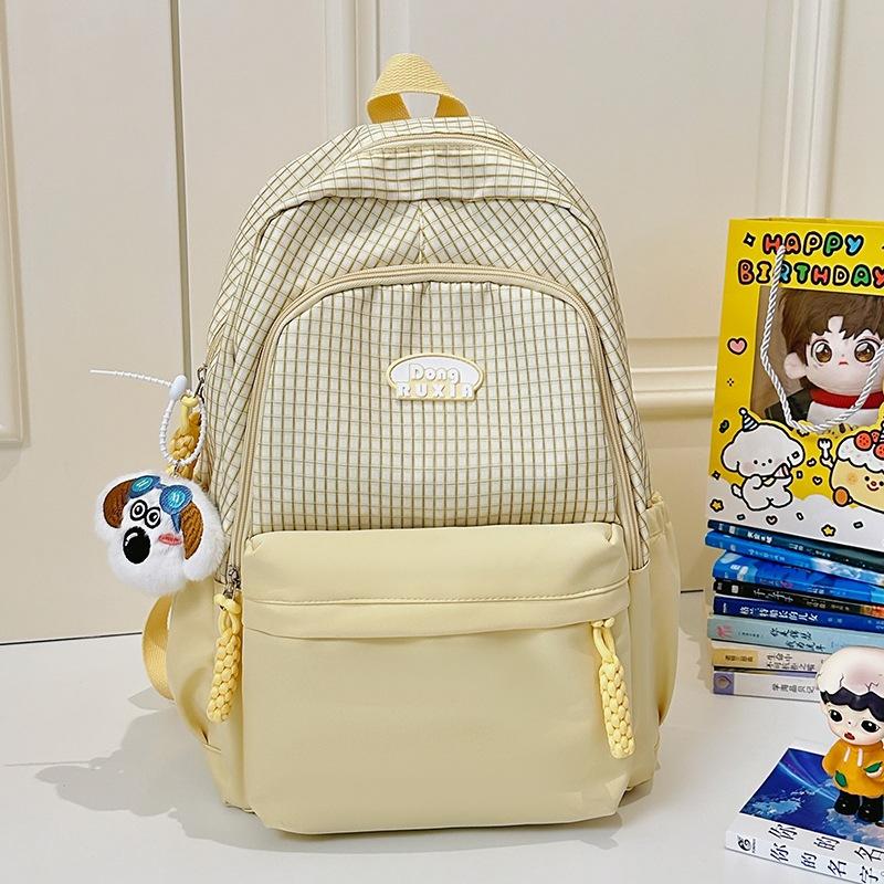 School Bag High Value Ins Cute Plaid Big Light Casual School Bag Large Capacity Commuter Girl Backpack