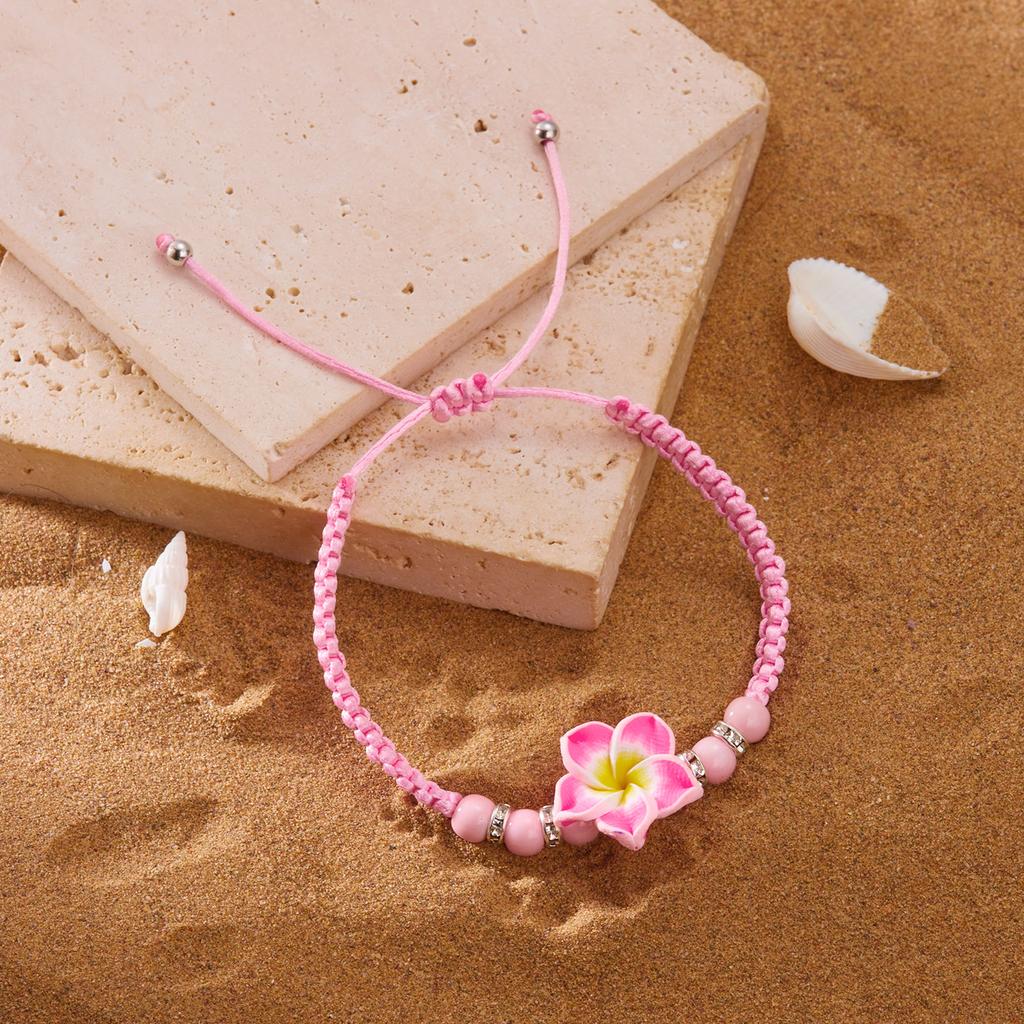 Bohemian Big Flower Charm Bracelets For Women Pink Red Blue Green Flowers Soft Clay Pottery Beaded Bangles Party Jewelry