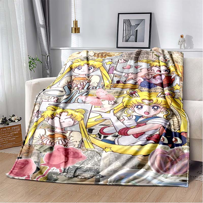 2026 new cartoon S-Sailor M-Moon flannel printed soft blanket sofa bed cover oversized office hotel airplane travel gift blanket