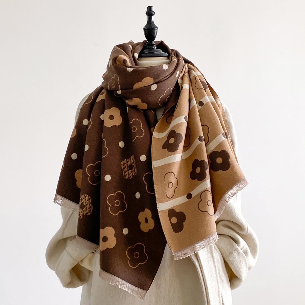 New Fashion Cashmere Women Print Double-sided Scarf  Winter Warm Elegance Shawl Pashmina Female Outdoor Brand Scarves