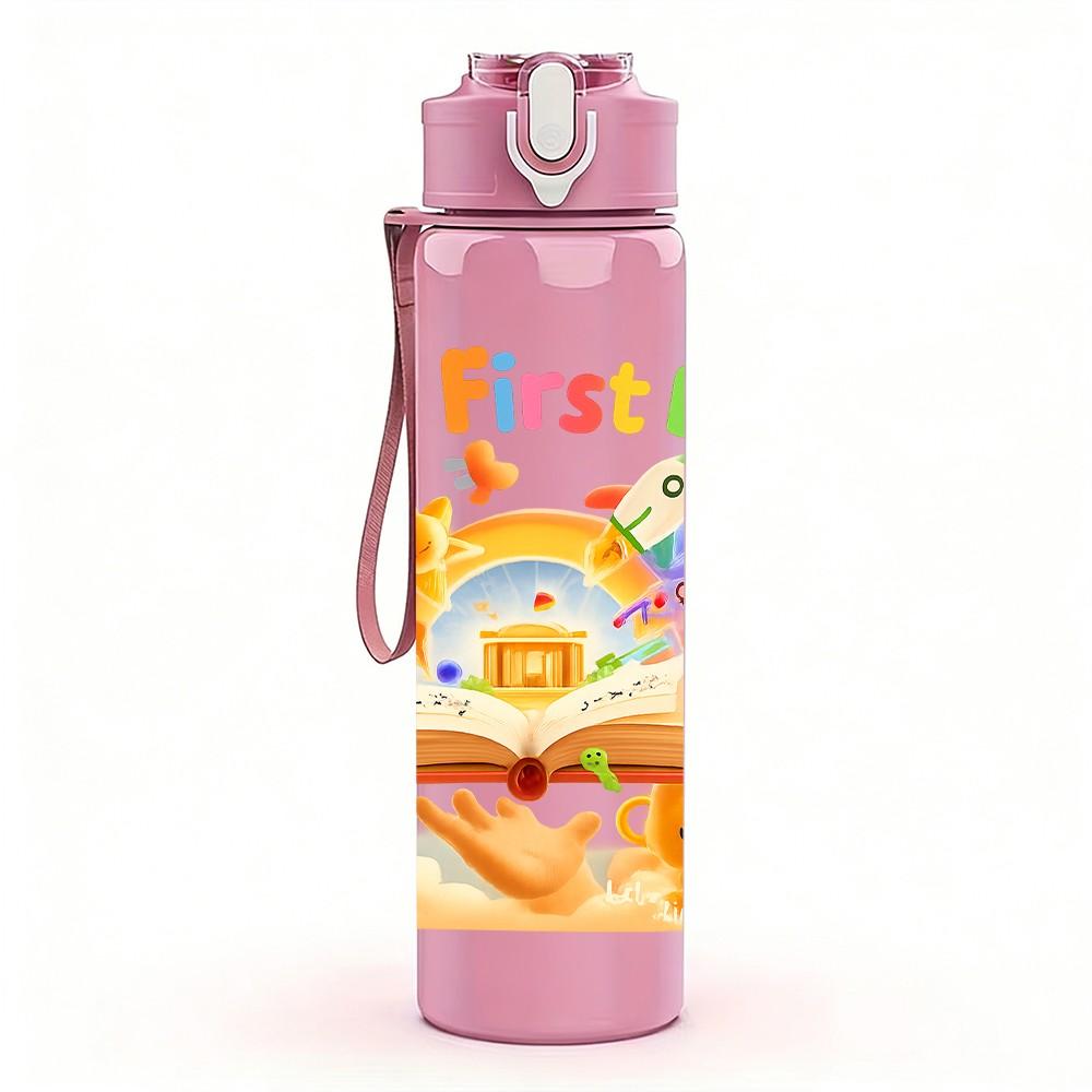 1PC First Day Of School Theme 750ml Color Plastic Sports Water Bottle Leakproof Flip Straw Lid Suitable for Sports Office Home Use