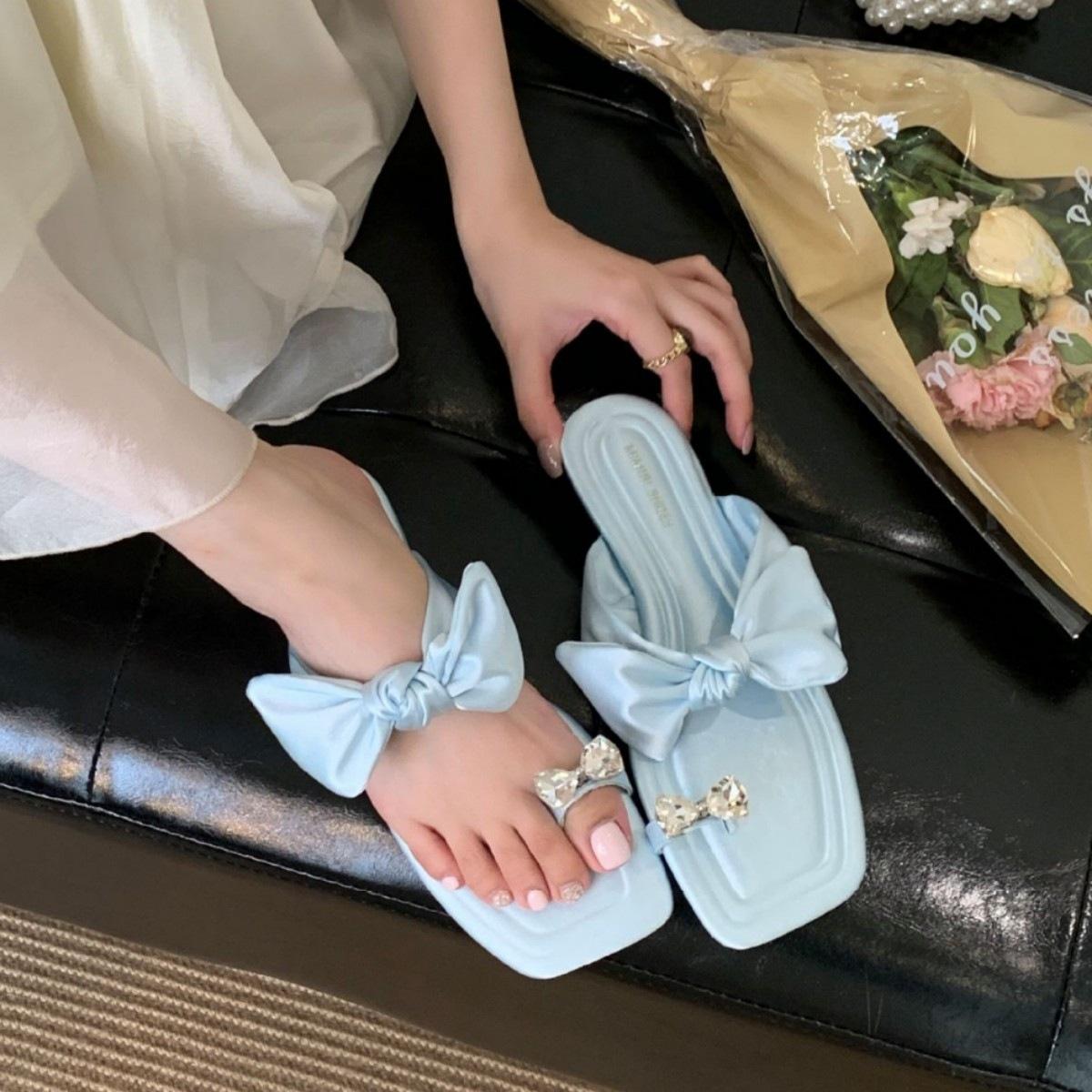 

Spring Square Head And Temperament French Fashion Sexy Beauty Rhinestone Cover Toe Bow Women S Slippers 39