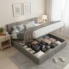 Upholstered Bed, Double Bed, Hydraulic Function Bed, Velvet, Striped Style, Continental Bed, Height-Adjustable Headboard, 140 X 200, Grey