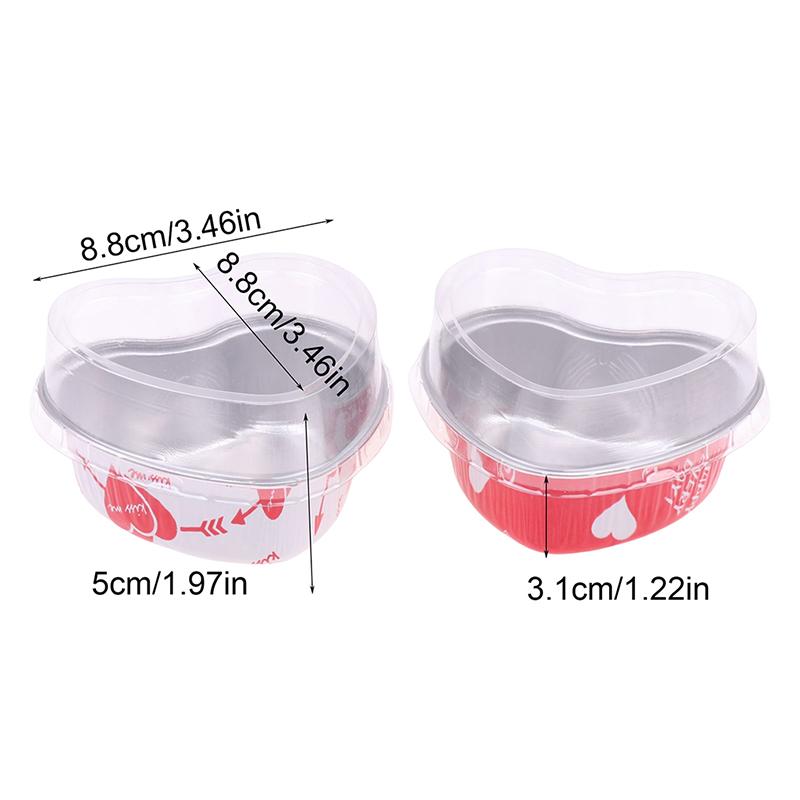 10Pcs/Set 100ML Heart Shaped Aluminum Foil Cake Pan Cupcake Cup with Lids Flan Baking Pans