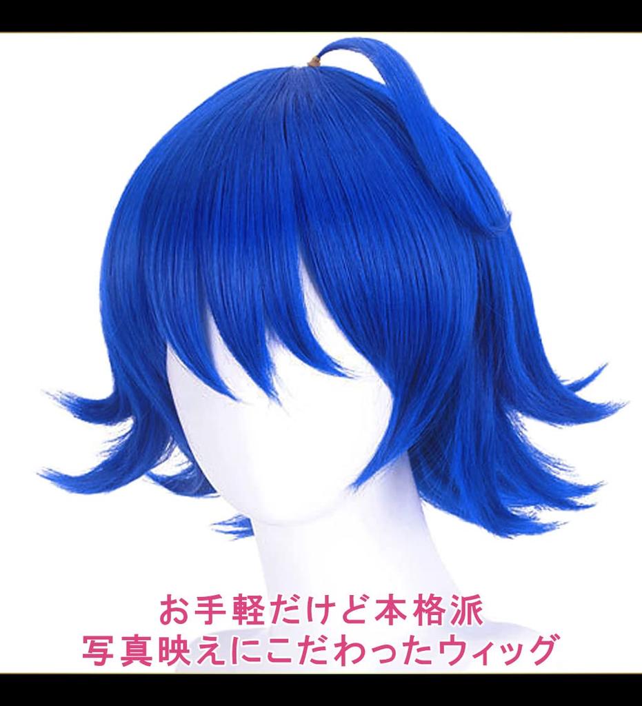 CaseEden Cosplay Wig, Short, 30cm, Heat Resistant, Blue Hair, with 2 Wig Nets Included