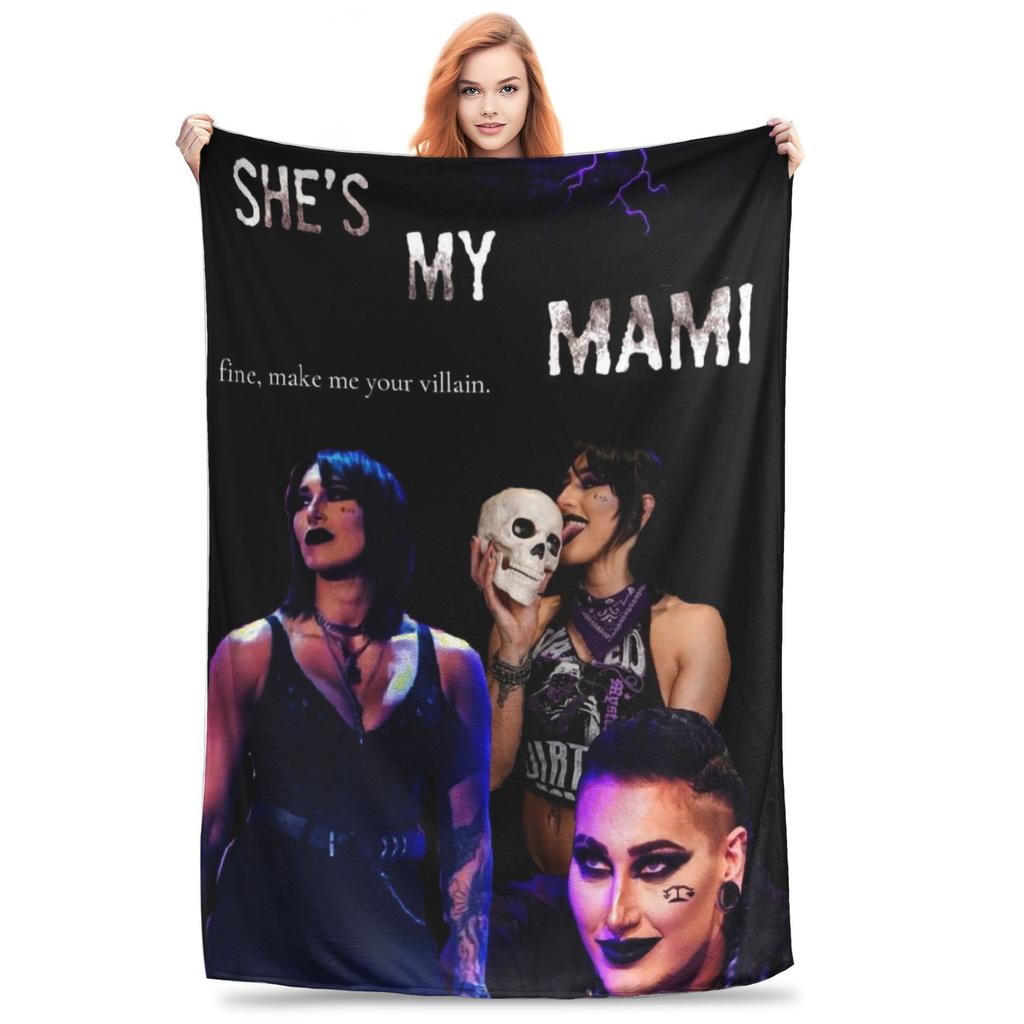 Flannel Throw Blanket She Is My Mami! Rhea Ripley Bootleg Wrestler Warm Plush Blankets Soft Bedspread for Livingroom Home Couch