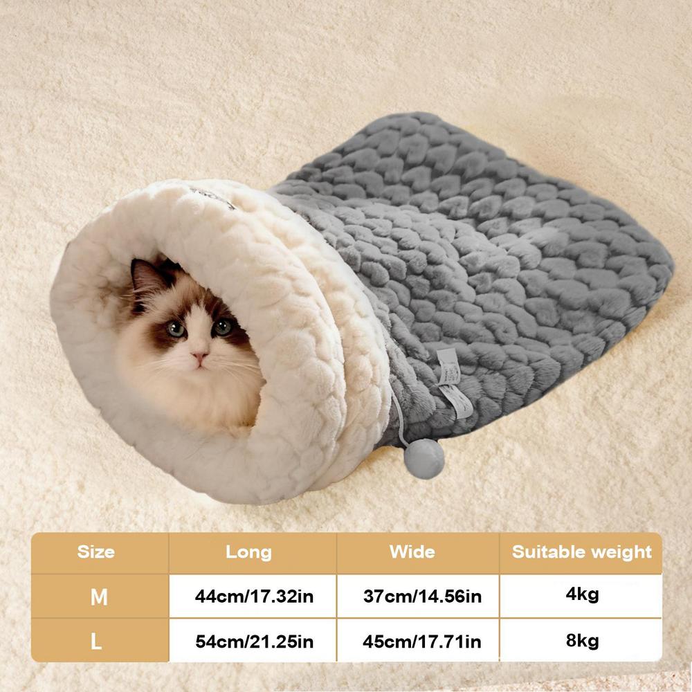 Cat Sleeping Bag Winter Warm Plush Bed Soft Enclosed Cat Nest For Bunny Small Animals Kitten Winter Indoor Bedroom Living Room