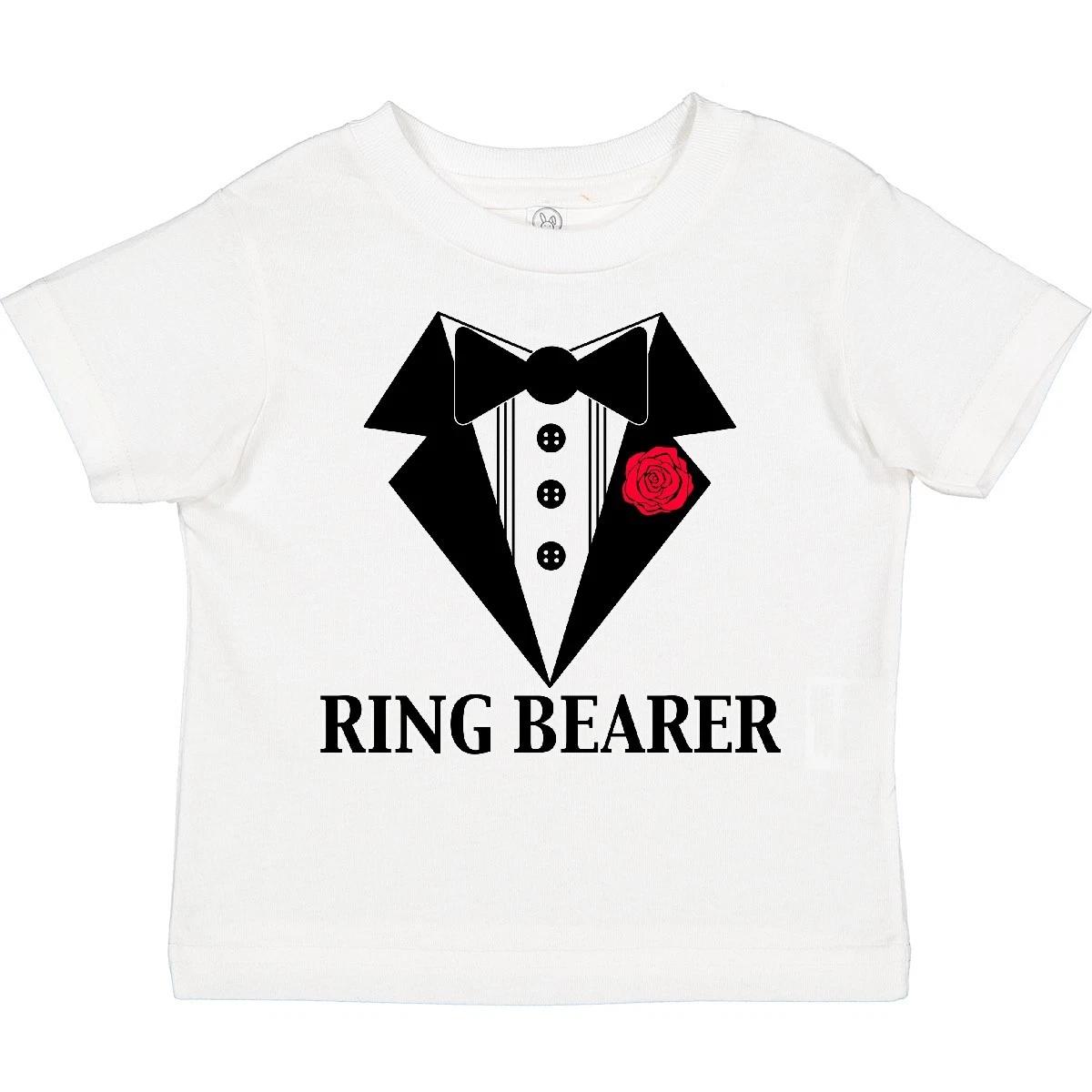

Inktastic Tuxedo Ring Bearer Toddler kids boys T-Shirt Wedding Rose Flower Black White Kid 130
