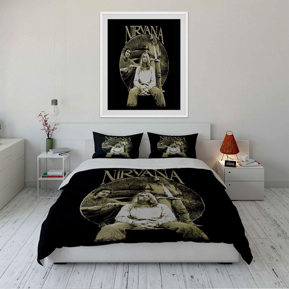 Set Copripiumino Grafica Vintage Band Nirvana Copripiumino Federe (1*Copripiumino 2*Federe, senza piumino)