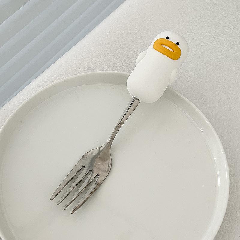 Cute Cartoon 304 Stainless Steel Children's Spoon & Fork Set - Anti-Fall & Durable Baby Tableware