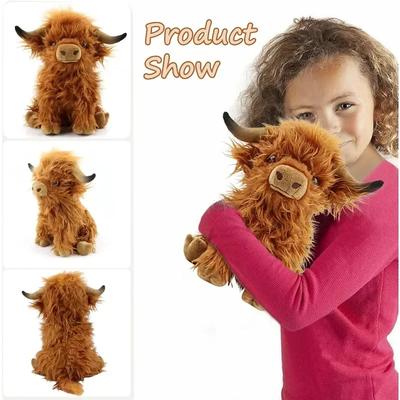 Kawaii Highland Cow Plush Toy 28cm Fluffy Simulation Stuffed Animal Doll Cute Soft Baby Gift Kids Present Room Decor Toys