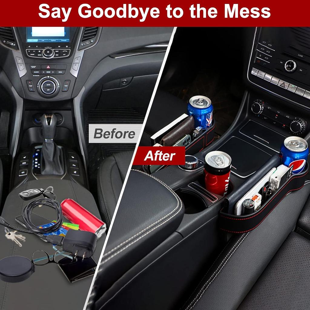 MORDEN MS 2 Pack Car Seat Gap Filler Organizer, Automotive Front Seat Storage With Cup Holder, Auto Console Side Extra Storage Boxes - Passenger &