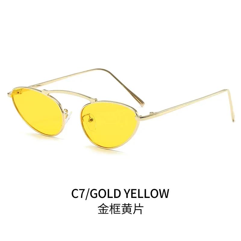 Fashion Luxury Cat Eye Sunglasses for Women Unique Small Oval Metal Frame Brand Design Eyewear UV400 Sunglasses Lentes De Sol