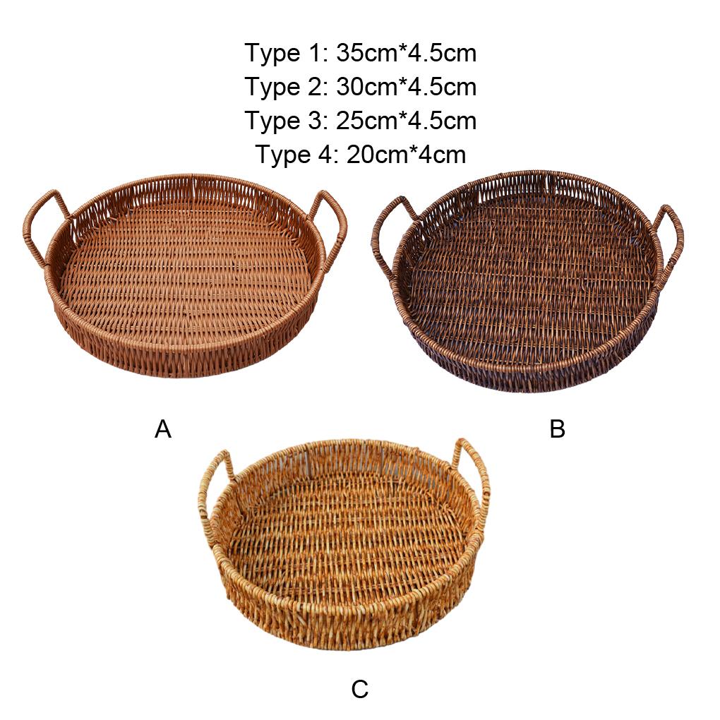 Ručně pletený podnos Kulaté úložné podnosy s rukojetí Lehká mísa na ovoce Přenosný kuchyňský úložný koš pro domácnost