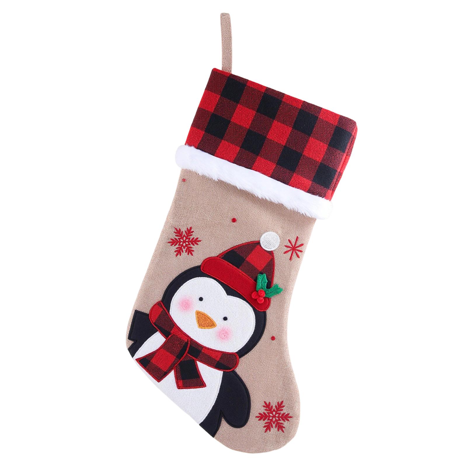 

Linen Christmas Socks Plaid Socks Snowman Deer Christmas Decorations Christmas Socks One Size