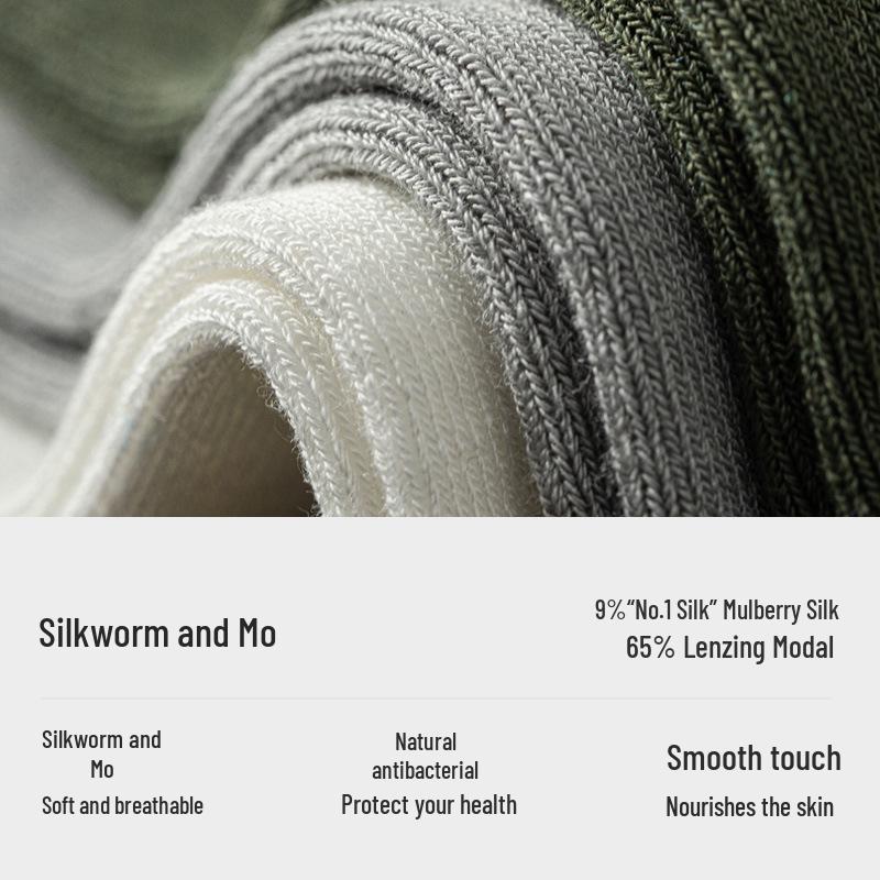 Men's High-End Antibacterial Silk Socks - Four Seasons Style, Black, Knee-High, Mid-Calf, Odor-Resistant for Business and Autumn Wear