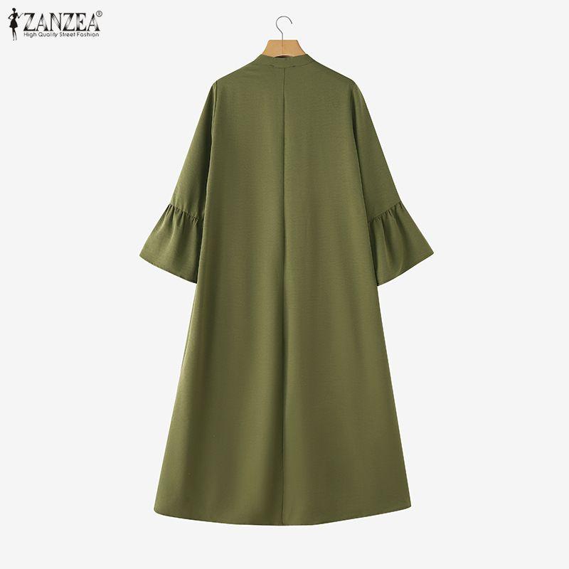 ZANZEA Rochie Casual de Vacanță pentru Femei cu Decolteu în V, Largă, cu Mâneci Lungi Cloș