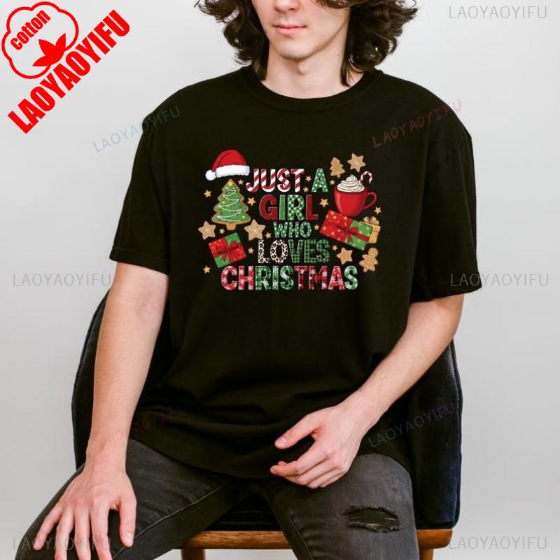 Merry Christmas Just A Girl Who Loves Christmas Dtf Transfer Ready To Press Wounisexs Design Letters Fashion Printed Tshirt Tops