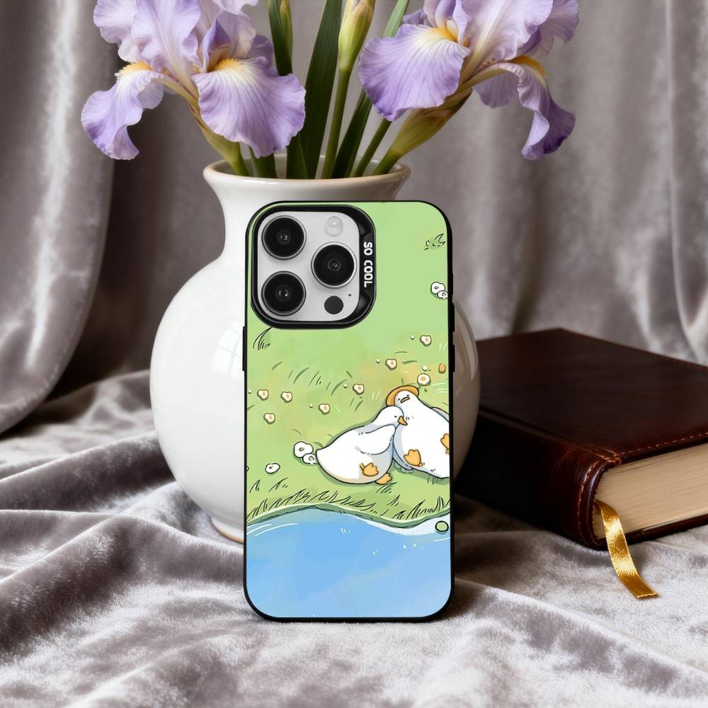 Cute D-Doubao D-Duck Phone Case For iPhone17,16,15,14,13,12,11 Plus,Pro Max Black Candy silver phone case