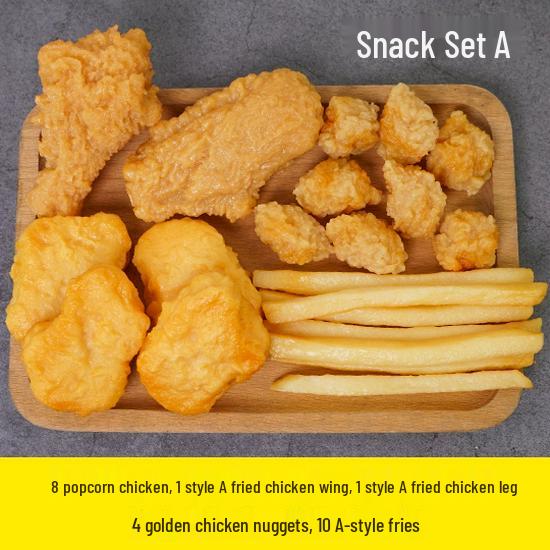 Fried Chicken and Snacks Fake Food Model: KFC-Style Props Set with Hamburger, French Fries, and Orleans Chicken Leg