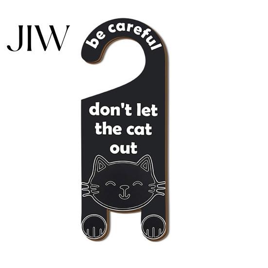 Pet Shop Door Sign Cat Warning Handle Sign, Wooden Cartoon Hanging Reminder, Escape Prevention Safety Knob Hanger, for Bedroom And Entryway Doors Cafe
