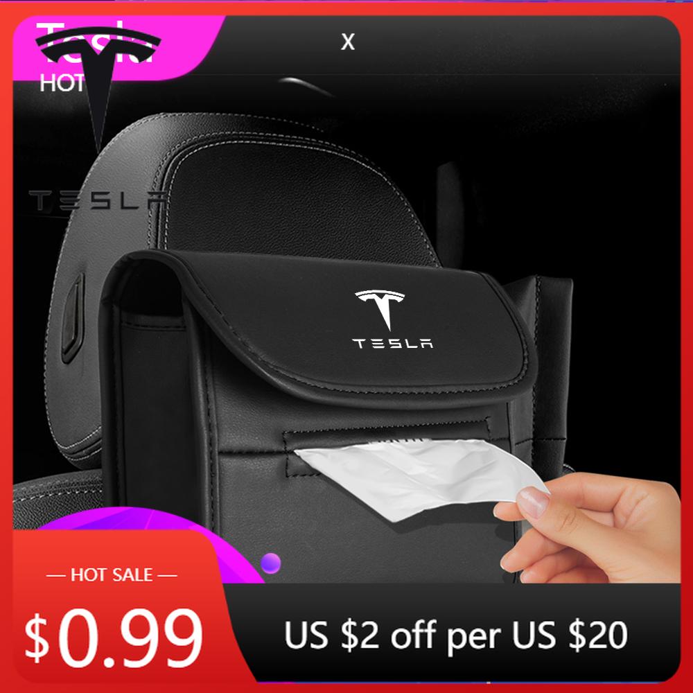Car Sticker 2025 New Tesla Car Hanging Storage Sun Visor Seat Back Fixed Car Emblem Tissue Box For Tesla Model 3 Model S X Model