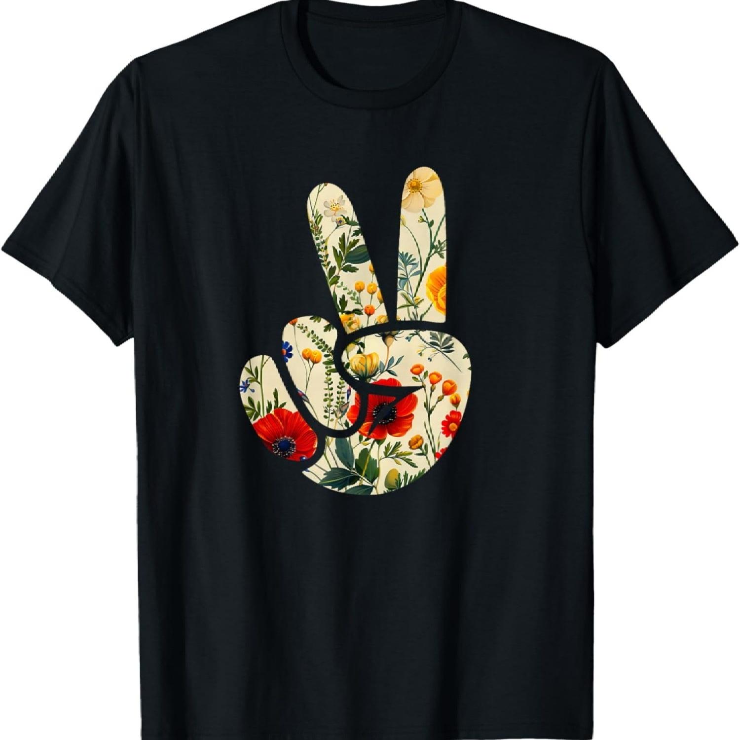 

Elegant Silhouette Wildflowers Floral Peace Sign Hand T-Shirt(69) XXXXXL чорний