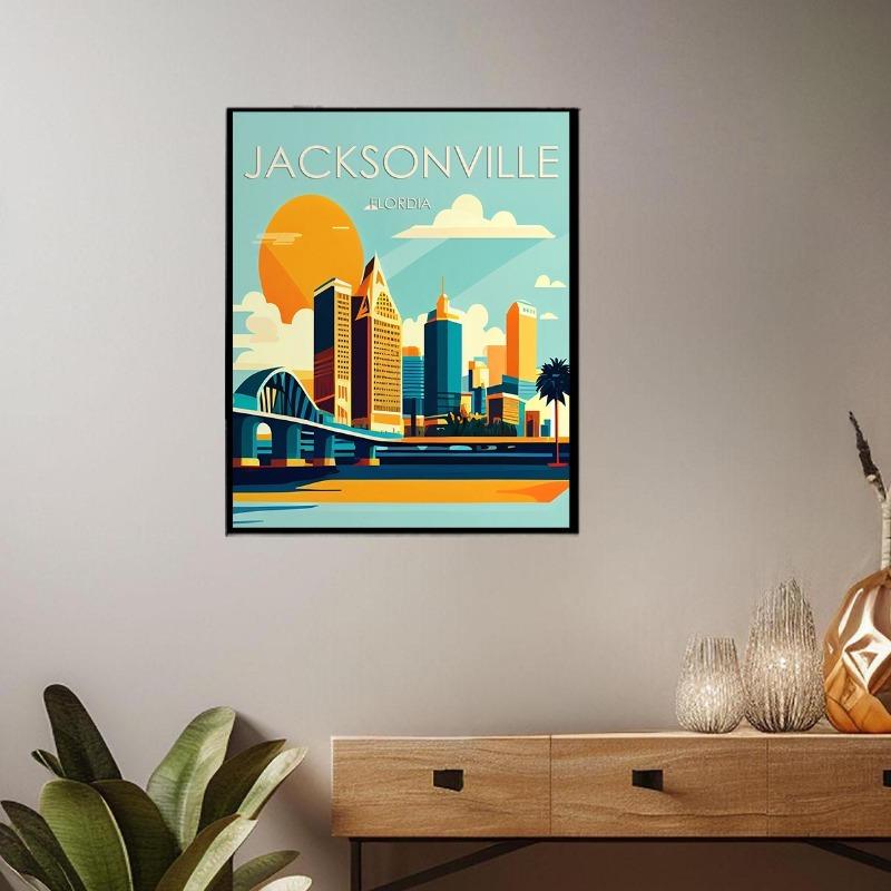 Florida Retro Travel Canvas Print Wall Art Miami Jacksonville Multi-City Vintage Poster Set Minimalist Home Decor Souvenir Gift
