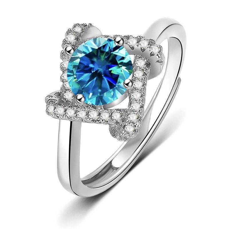 Twisted Four Leaf Clover Design 1 Carat Simulated Moissanite Ring For Women Lucky Daily Wear Engagement Fashion Jewelry