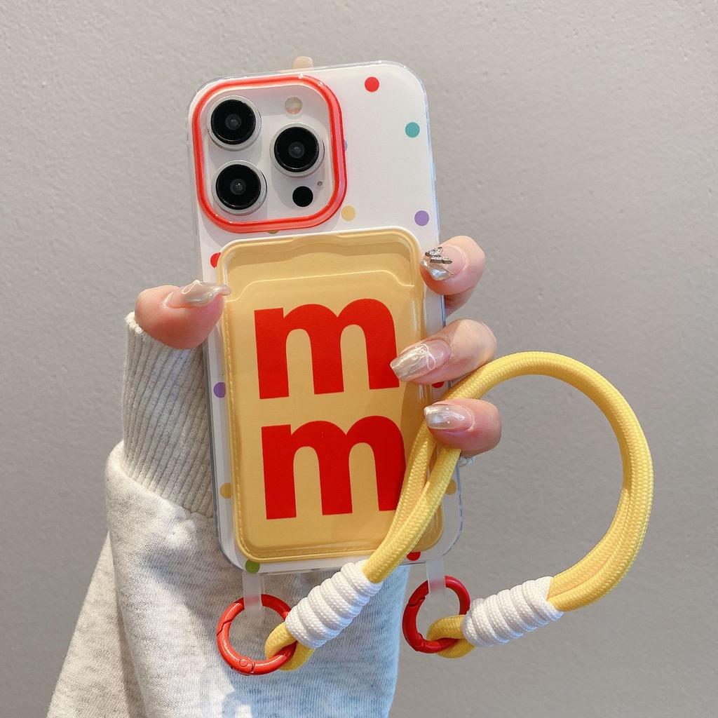 Card pack M polka dot suitable for iPhone17promax mobile phone case Apple 16PRO braided rope protective case xr soft case
