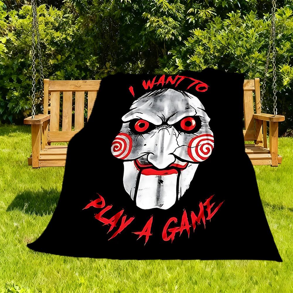 1pc Saw Billy the Puppet Outdoor Blanket Lightweight Flannel, Soft & Warm, All Season Use for Sofa, Outdoor, Camping, Living Room, Office, Chair
