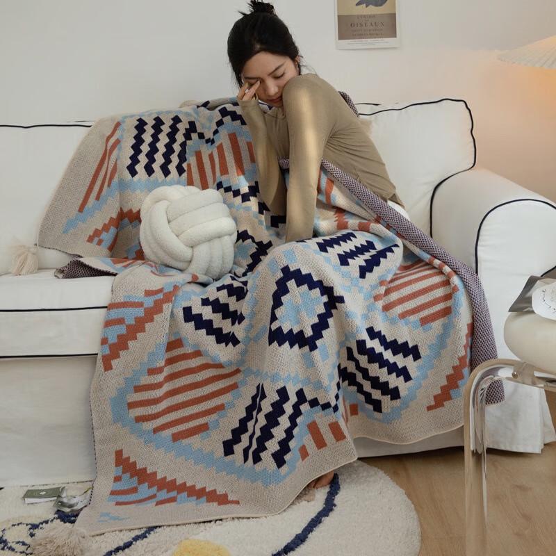 OEING Bohemian Knitted Sofa Throw Blanket