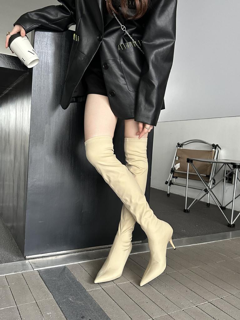 Autumn and winter new pointed thin heel high heel temperament French fashion sexy beautiful woman knee boots