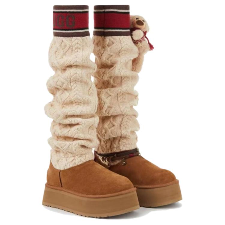 13 MARCA x UGG Wysokie Zimowe Buty do Kolan Damskie Brązowe FR24D1583