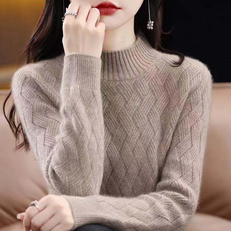 

Свитер с полувысоким воротом, женский, осенне-зимний, однотонный, плотный, вязаный свитер, стильный, универсальный, свободный, топ XL хаки